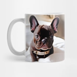 Snuggly and Adorable: A Close-Up Portrait of a Blue Brindle French Bulldog Puppy Waking Up Mug